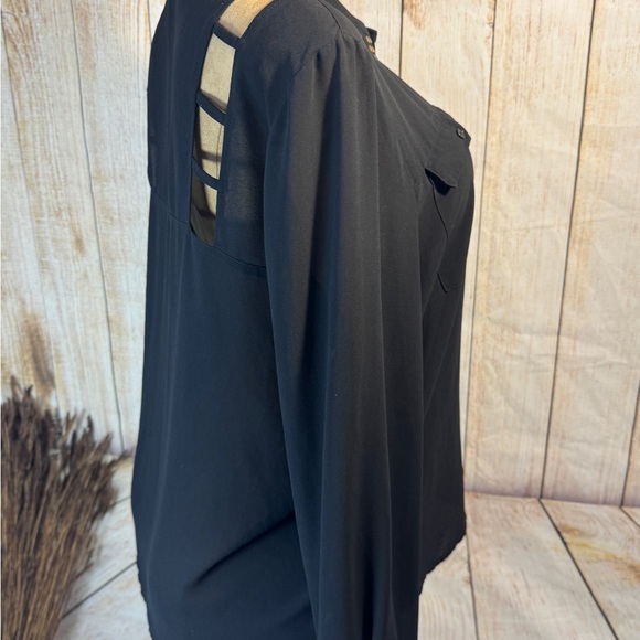 Nicki Minaj Black Chiffon Studded Collar Button Down Blouse XXL back cut outs - Picture 4 of 6